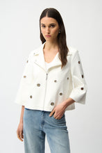 Load image into Gallery viewer, Joseph Ribkoff White Foiled Faux Suede Swing Jacket With Grommets
