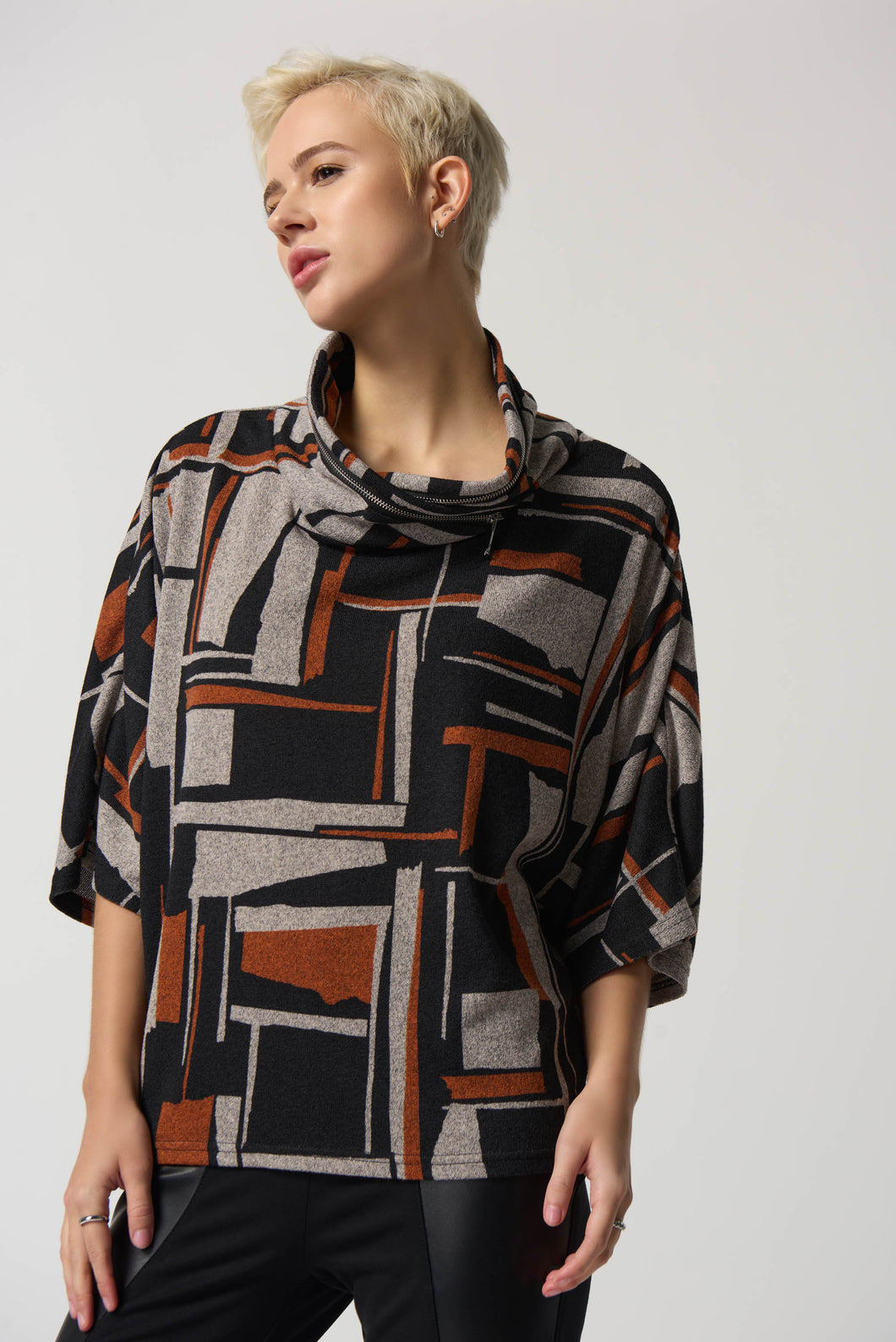 Abstract Print Turtle Neck Top
