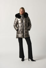 Load image into Gallery viewer, Joseph Ribkoff - Metallic Puffer Coat With Faux Fur Hood