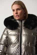 Load image into Gallery viewer, Joseph Ribkoff - Metallic Puffer Coat With Faux Fur Hood