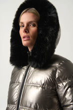 Load image into Gallery viewer, Joseph Ribkoff - Metallic Puffer Coat With Faux Fur Hood