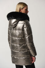 Load image into Gallery viewer, Joseph Ribkoff - Metallic Puffer Coat With Faux Fur Hood