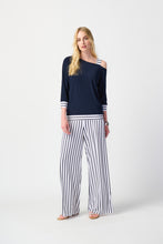 Load image into Gallery viewer, Joseph Ribkoff - Striped Dropped Shoulder Navy Top Size 16