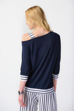 Load image into Gallery viewer, Joseph Ribkoff - Striped Dropped Shoulder Navy Top Size 16