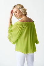Load image into Gallery viewer, Joseph Ribkoff - Lime Green Pleated Off Shoulder Blouse