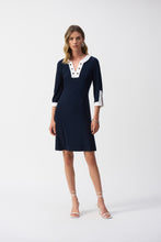 Load image into Gallery viewer, Joseph Ribkoff - Navy & White V Neck Dress