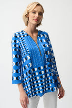 Load image into Gallery viewer, Joseph Ribkoff Blue Silky Knit Dot Print Fit & Flare Tunic with Zipper Neckline