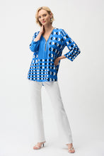 Load image into Gallery viewer, Joseph Ribkoff Blue Silky Knit Dot Print Fit & Flare Tunic with Zipper Neckline