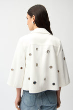 Load image into Gallery viewer, Joseph Ribkoff White Foiled Faux Suede Swing Jacket With Grommets