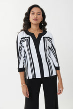 Load image into Gallery viewer, Joseph Ribkoff - Black & White Stripe V Blouse Size 12