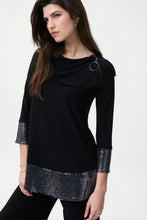 Load image into Gallery viewer, Joseph Ribkoff - Black Glitter Detailed Top Size 12 & 14