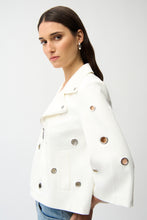 Load image into Gallery viewer, Joseph Ribkoff White Foiled Faux Suede Swing Jacket With Grommets
