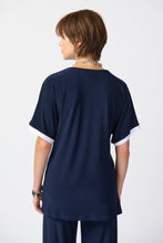 Load image into Gallery viewer, Joseph Ribkoff - V Neck Navy &amp; White Top
