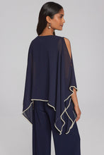 Load image into Gallery viewer, Joseph Ribkoff - Navy Pearl Trim Organza Flowy Blouse
