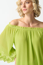 Load image into Gallery viewer, Joseph Ribkoff - Lime Green Pleated Off Shoulder Blouse
