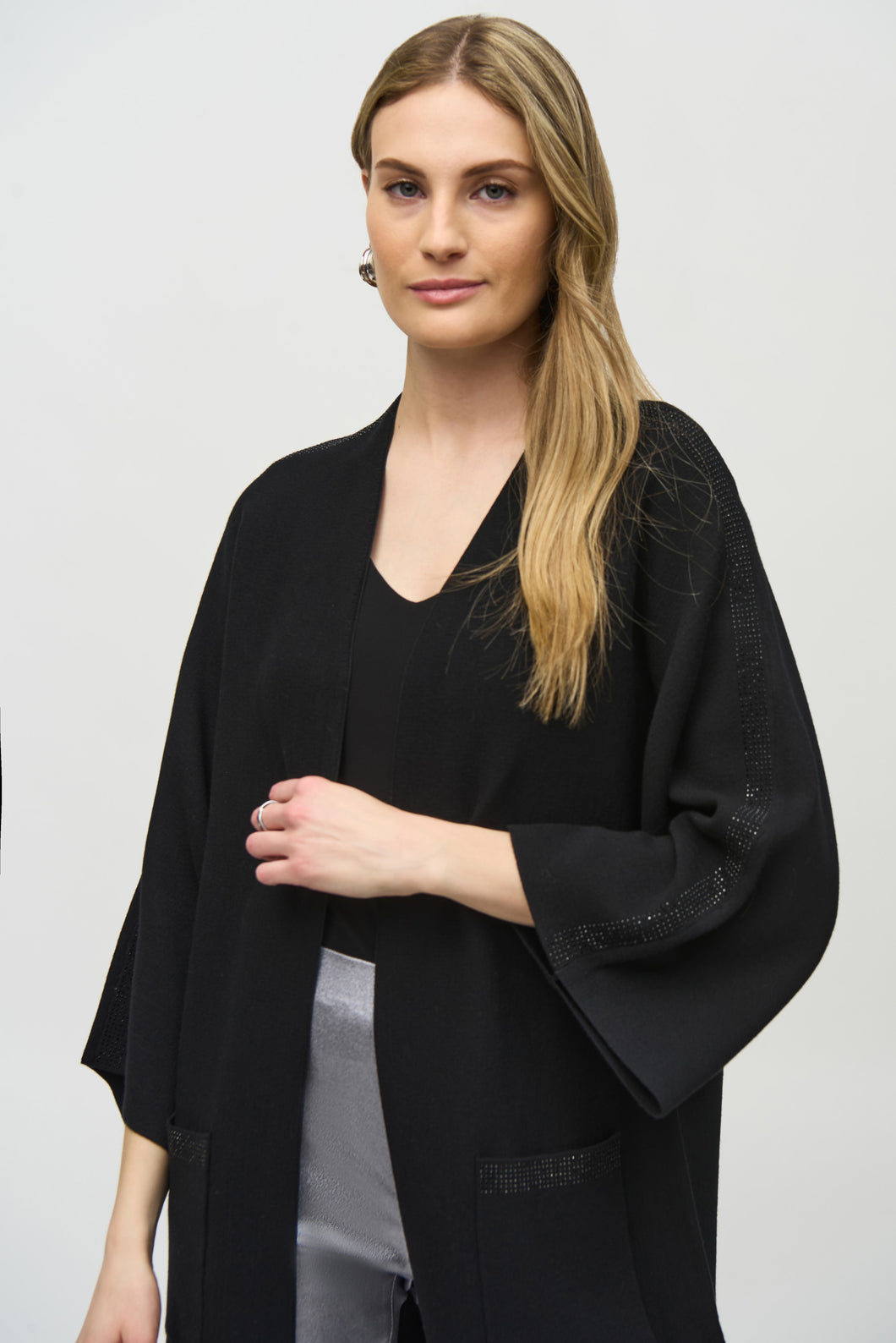 Joseph Ribkoff - Black Longline Diamante Detail Cardigan