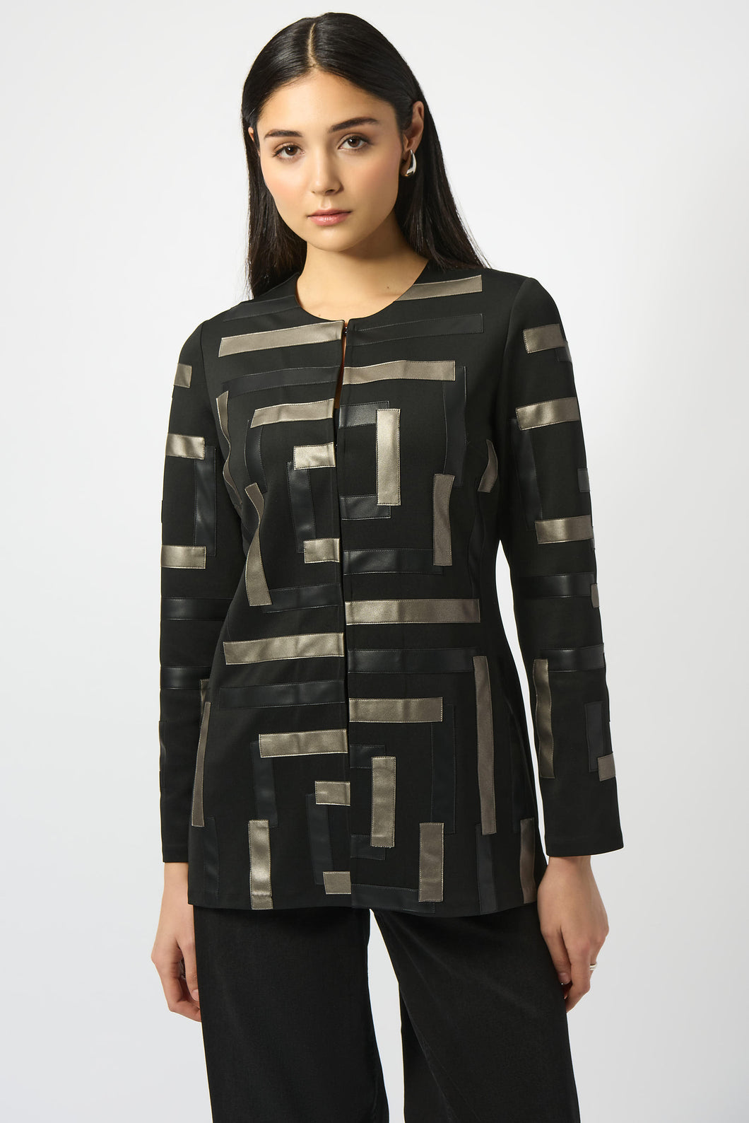 Geometric Contrast Collarless Jacket