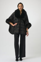 Load image into Gallery viewer, Jacquard Sweater Knit Cape with Faux Fur Accents
