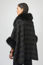 Load image into Gallery viewer, Jacquard Sweater Knit Cape with Faux Fur Accents
