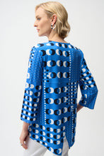 Load image into Gallery viewer, Joseph Ribkoff Blue Silky Knit Dot Print Fit &amp; Flare Tunic with Zipper Neckline

