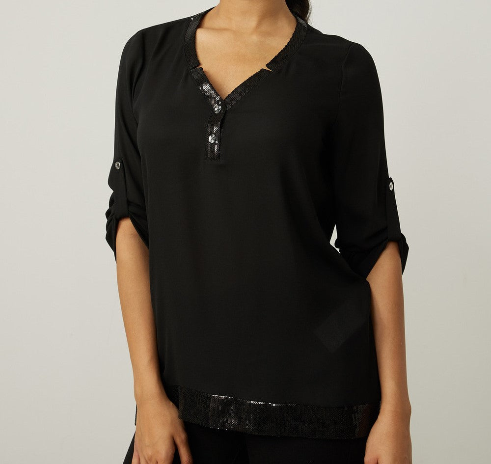 Joseph Ribkoff Black V Neck Detailed Top