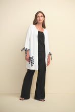 Load image into Gallery viewer, Joseph Ribkoff - White Jacket with Patterned Ribbon Sleeves
