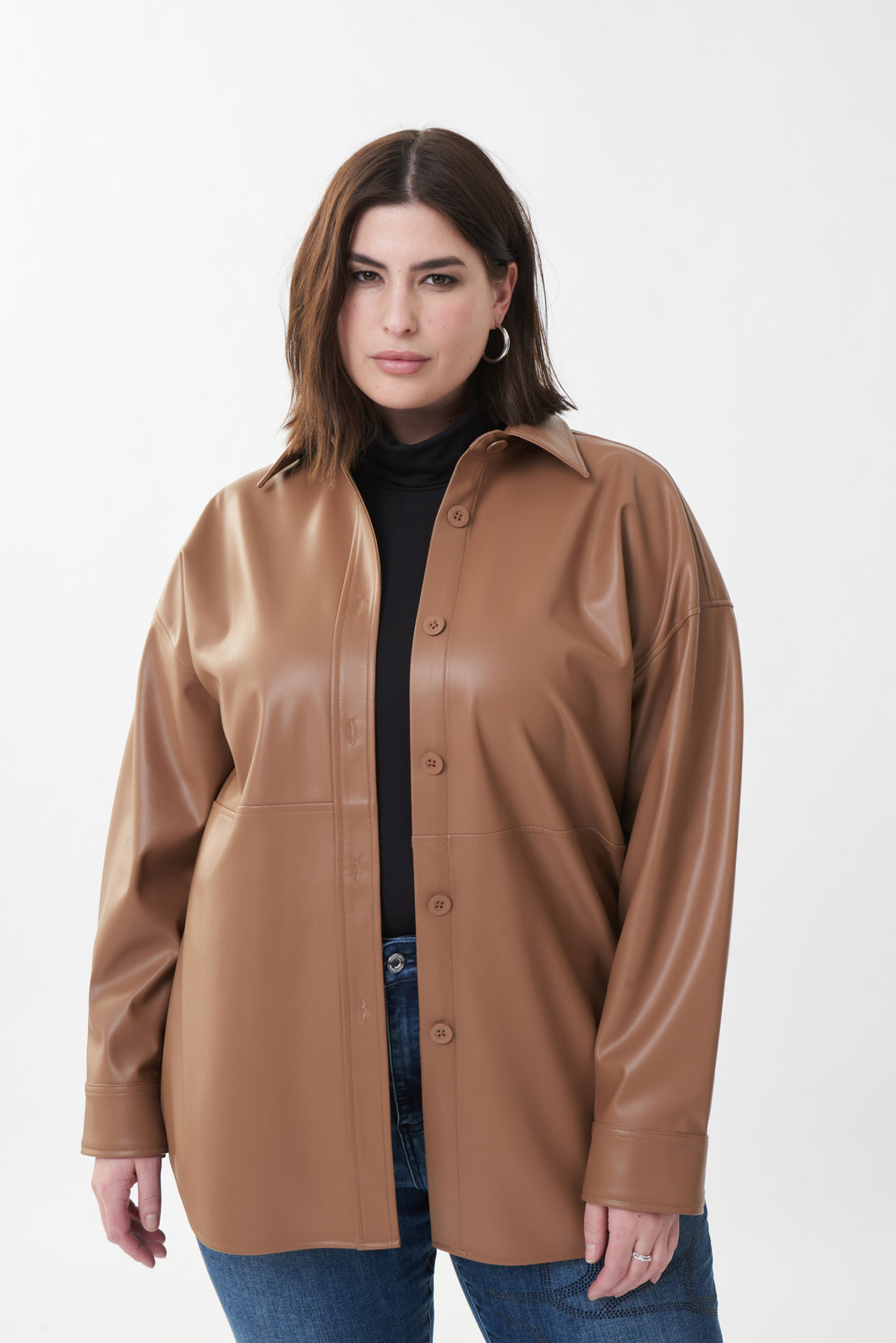 Joseph Ribkoff - Brown Faux Leather Buttoned Shirt