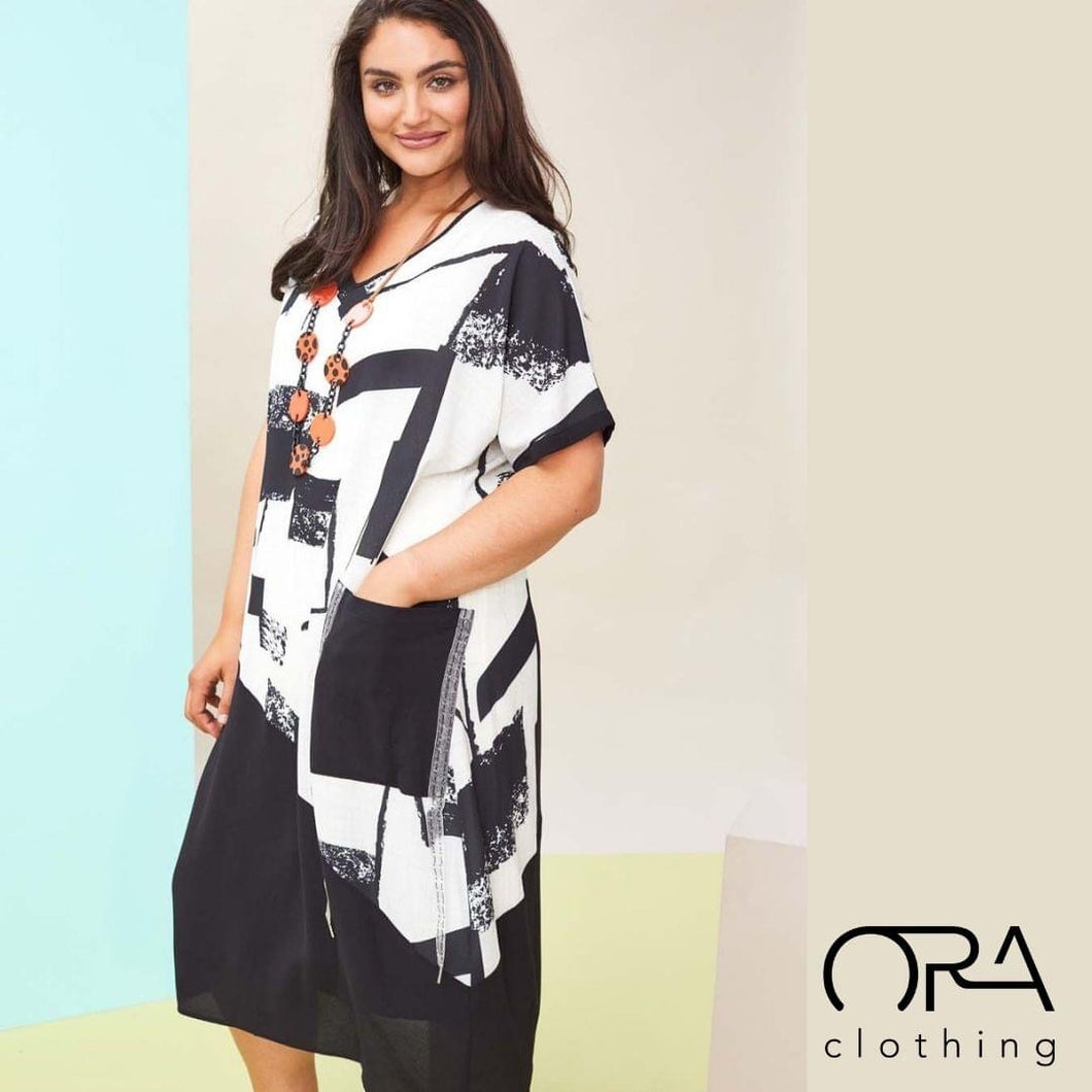 Ora Clothing - Black & White Print Dress