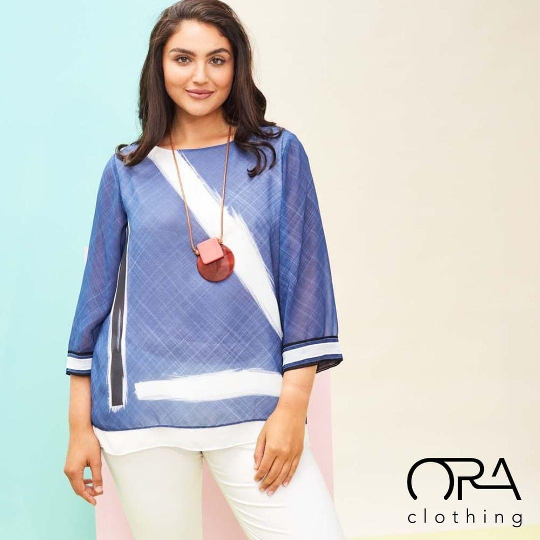 Ora Clothing - Blue & Striped Blouse